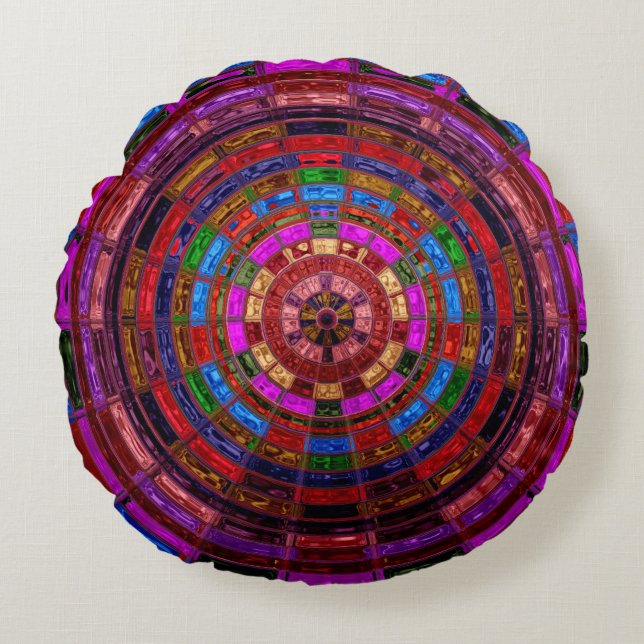 Abstract mozaïekpatroon #2 rond kussen (Voorkant)