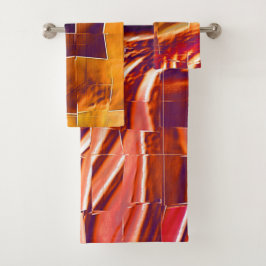 Abstract mozaïekvormig ontwerp van roodachtig oran bad handdoek