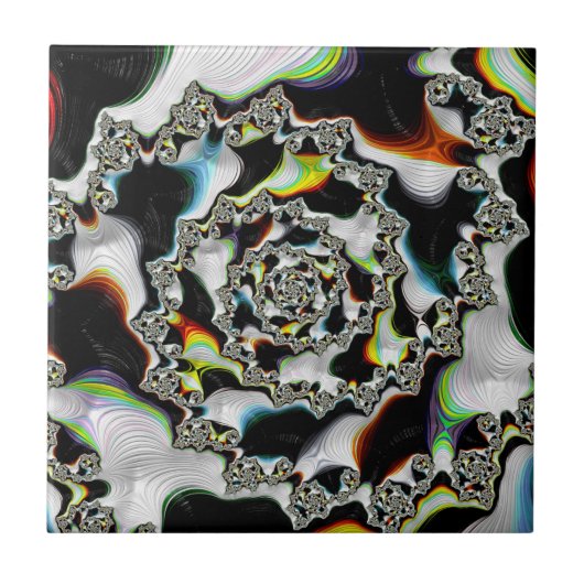 Abstract Multicolor Psychedelic Spiral Fractal Tegeltje (Voorkant)