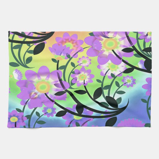  Abstract Multicolored Flowers Paars Theedoek (Horizontaal)