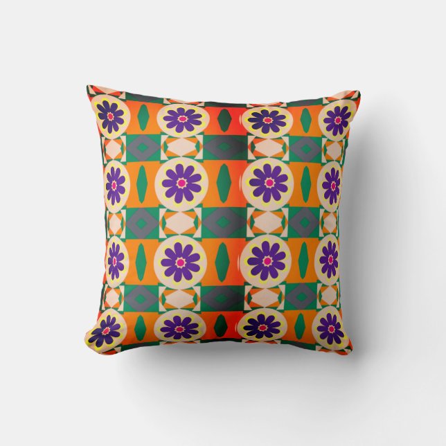 Abstract multicolored Patroon met paarse bloemen Kussen (Voorkant)
