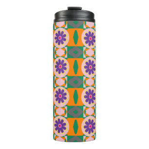 Abstract multicolored Patroon met paarse bloemen Thermosbeker