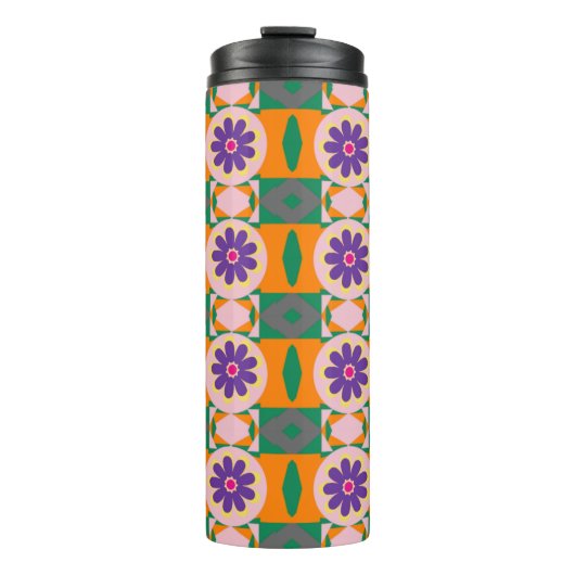 Abstract multicolored Patroon met paarse bloemen Thermosbeker (Voorkant)