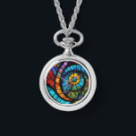 Abstract Multicolored stainglass watch necklace  Horloge<br><div class="desc">An original abstract stainglass ai artwork</div>