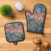 Abstract multikleurig marmer ovenwant & pannenlap set (Top down)