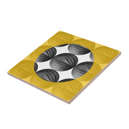 Abstract Mustard Yellow and Grey Tegeltje (Zijkant)