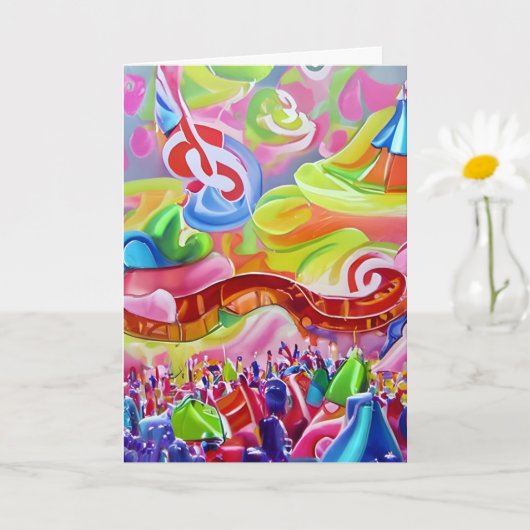 Abstract muziekfestival Colorful Hippie Birthday Kaart (Kleine Plant)