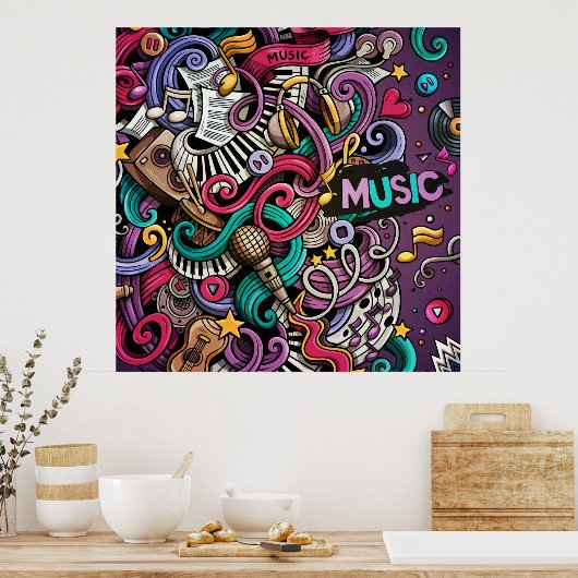 Abstract muziekpatroon poster (Keuken)