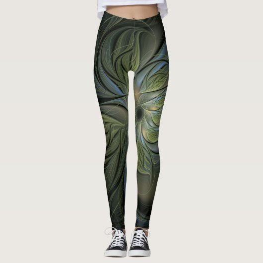 Abstract mystisch ontwerp van groene manden op zwa leggings (Voorkant)