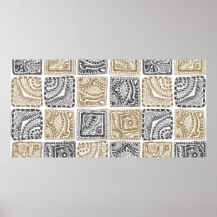  abstract naadloos doedelpatroon. Zwart Poster