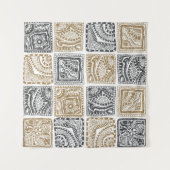  abstract naadloos doedelpatroon. Zwart Wandkleed (Voorkant (horizontaal))