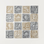  abstract naadloos doedelpatroon. Zwart Wandkleed (Voorkant)