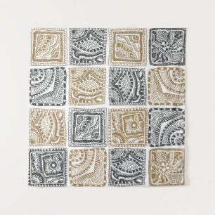 abstract naadloos doedelpatroon. Zwart Wandkleed