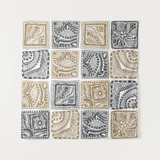  abstract naadloos doedelpatroon. Zwart Wandkleed (Voorkant)