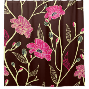 Abstract naadloos donker patroon met roze bloemen douchegordijn