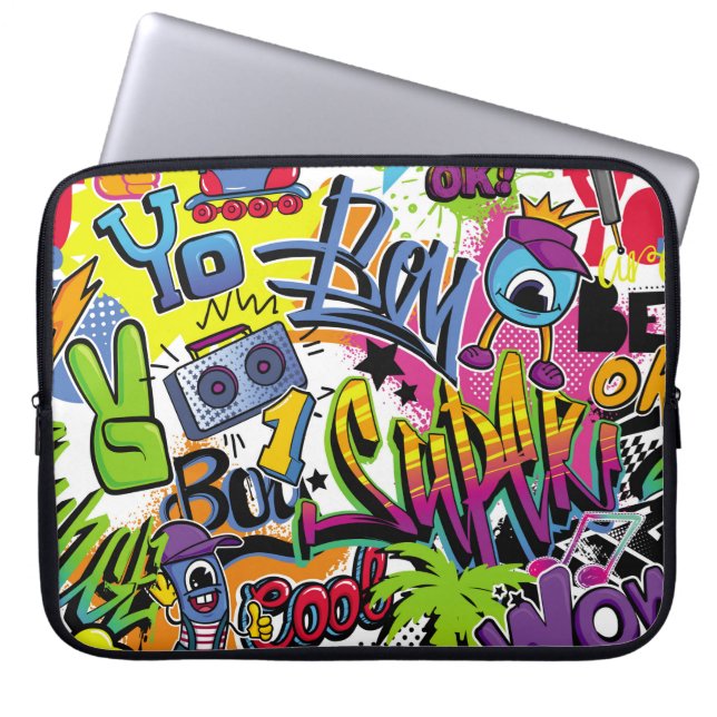 Abstract naadloos komiepatroon met palmboom, h laptop sleeve (Voorkant)