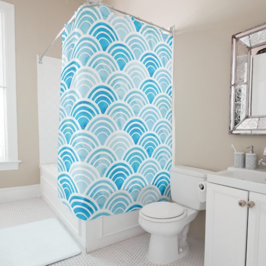 Abstract, naadloos patroon met blauw water douchegordijn (In situ)