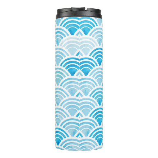 Abstract, naadloos patroon met blauw water thermosbeker (Achterkant)