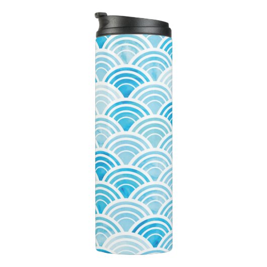 Abstract, naadloos patroon met blauw water thermosbeker (Geroteerd rechts)