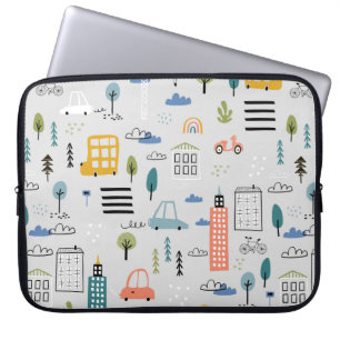 Abstract naadloos patroon met handgetekende stad d laptop sleeve