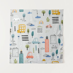 Abstract naadloos patroon met handgetekende stad d wandkleed