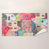 Abstract naadloos patroon met huizen. Waterverf Badhanddoek (Badhanddoek)