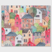 Abstract naadloos patroon met huizen. Waterverf Cadeaupapier (Vlak)