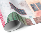 Abstract naadloos patroon met huizen. Waterverf Cadeaupapier (Rol Hoek)