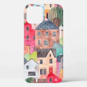 Abstract naadloos patroon met huizen. Waterverf  Case-Mate iPhone Case