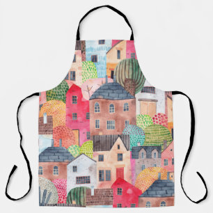 Abstract naadloos patroon met huizen. Waterverf Schort