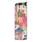 Abstract naadloos patroon met huizen. Waterverf Thermosbeker (Gedraaid links)