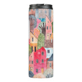 Abstract naadloos patroon met huizen. Waterverf Thermosbeker (Achterkant)