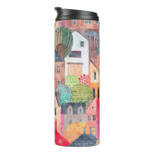 Abstract naadloos patroon met huizen. Waterverf Thermosbeker (Geroteerd rechts)