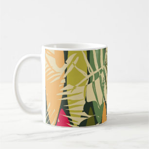 Abstract naadloos patroon met tropische bladeren. koffiemok