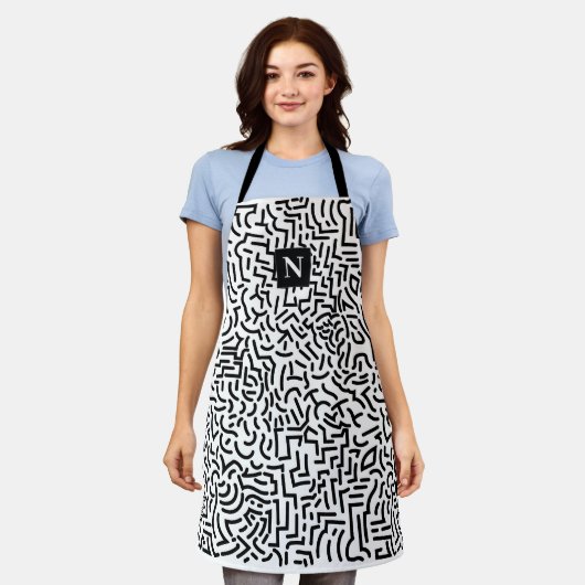 Abstract naadloos zwart wit platform schort (Gedragen)