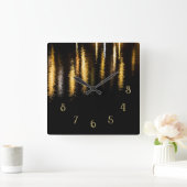 Abstract nachtlicht zee glanzend goud zwart getal vierkante klok (Huis)