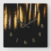 Abstract nachtlicht zee glanzend goud zwart getal vierkante klok (Voorkant)