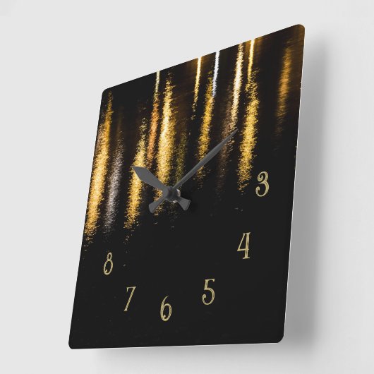 Abstract nachtlicht zee glanzend goud zwart getal vierkante klok (Hoek)