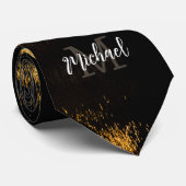 Abstract nachtlicht zee glanzend goud zwart Monogr Stropdas (Opgerold)