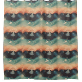 Abstract Nature: Minimalist Lotus & Bird Design Douchegordijn