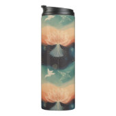 Abstract Nature: Minimalist Lotus & Bird Design Thermosbeker (Geroteerd rechts)