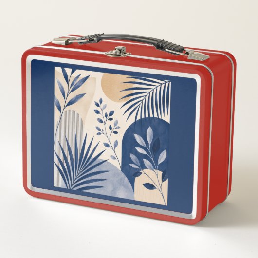 Abstract Navy Blue Boho Botanische Lunchbox (Voorkant)