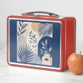 Abstract Navy Blue Boho Botanische Lunchbox (In situ)
