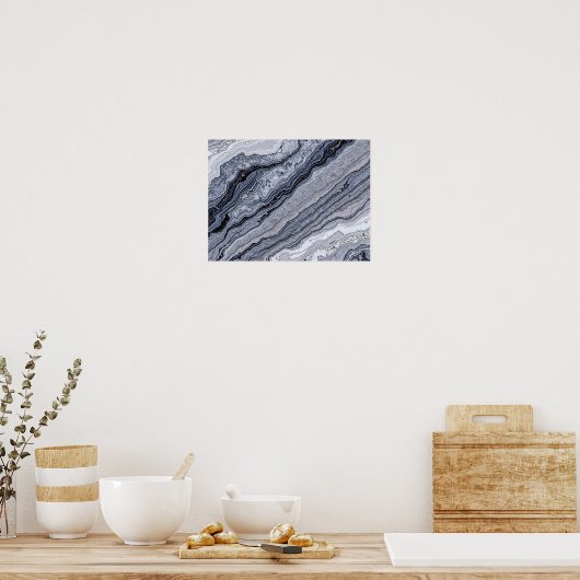 Abstract Navy Blue Grey Marble Stone vein Texture  Poster (Keuken)