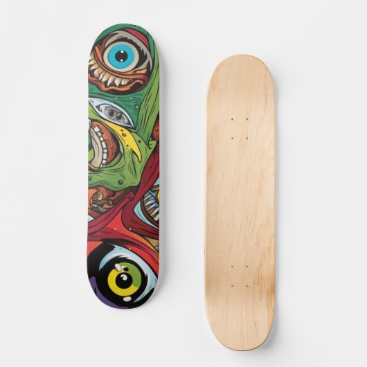 Abstract Navy Brown Illustratie Skateboard (Voorkant)