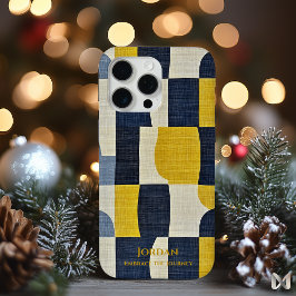 Abstract Navy en Mosterdcurven – Minimalistische K iPhone 15 Pro Max Hoesje