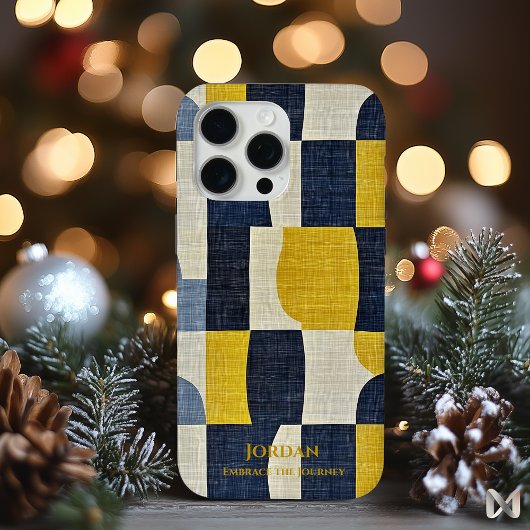 Abstract Navy en Mosterdcurven – Minimalistische K Case-Mate iPhone Case