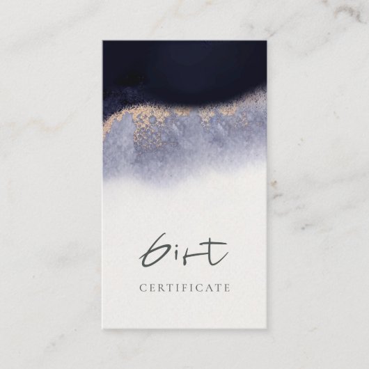 Abstract Navy Gold Watercolor Gift Certificate Visitekaartje (Voorkant)