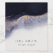 Abstract Navy Zwart Goud Folie Waterverfwas Wijn Etiket (Enkel label)