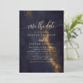 Abstract Navyblauw en Goud Modern 'Save The Date' Kaart (Staand voorkant)